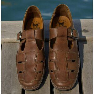 Mens Mephisto Fisherman Sandals Shoes Sz 10 Brown Leather Buckle Cool-Air France